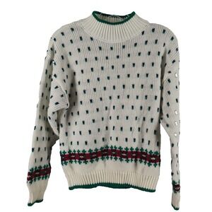 Vintage Paris Sport Club Womens LARGE Knit Sweater White/Green/Red